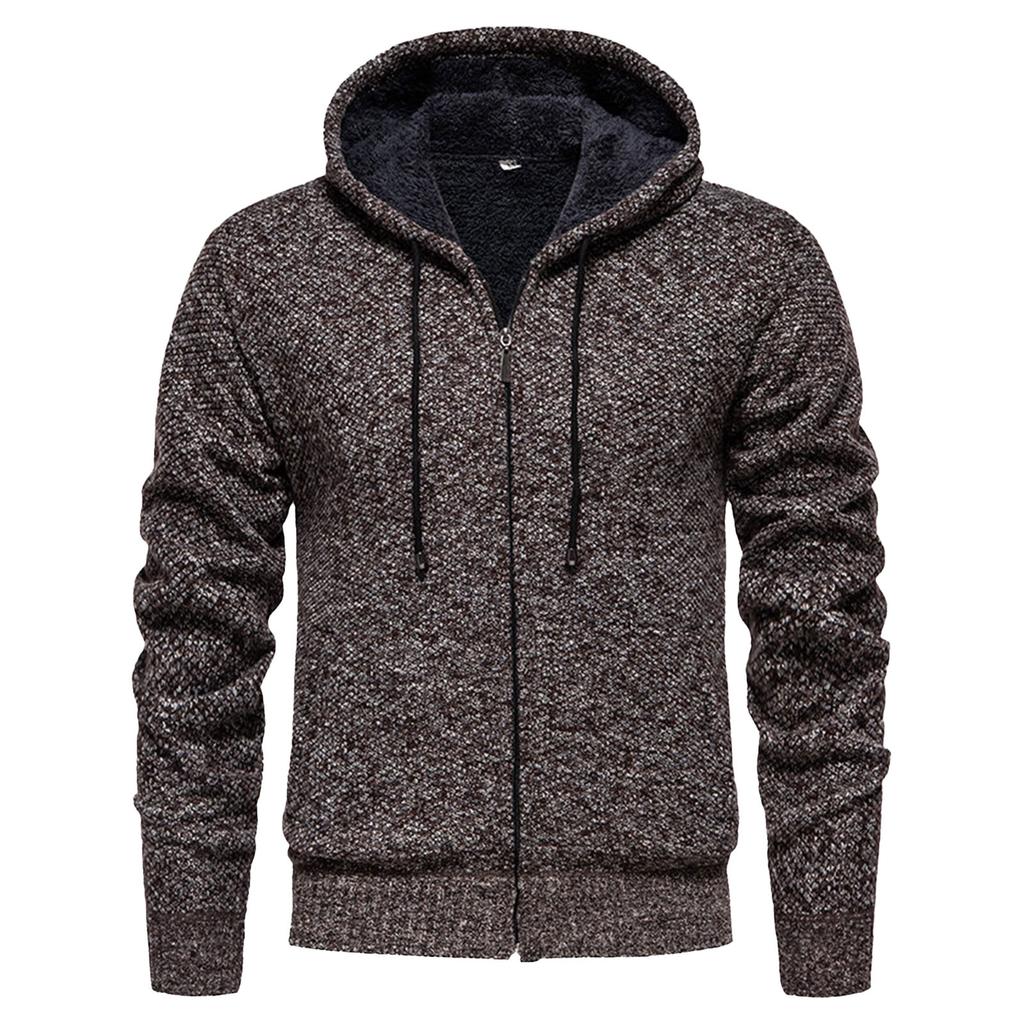 Men's Sweater With Thick Velvet Casual Knit Sweater, Fashionable Hooded Jacket For Men