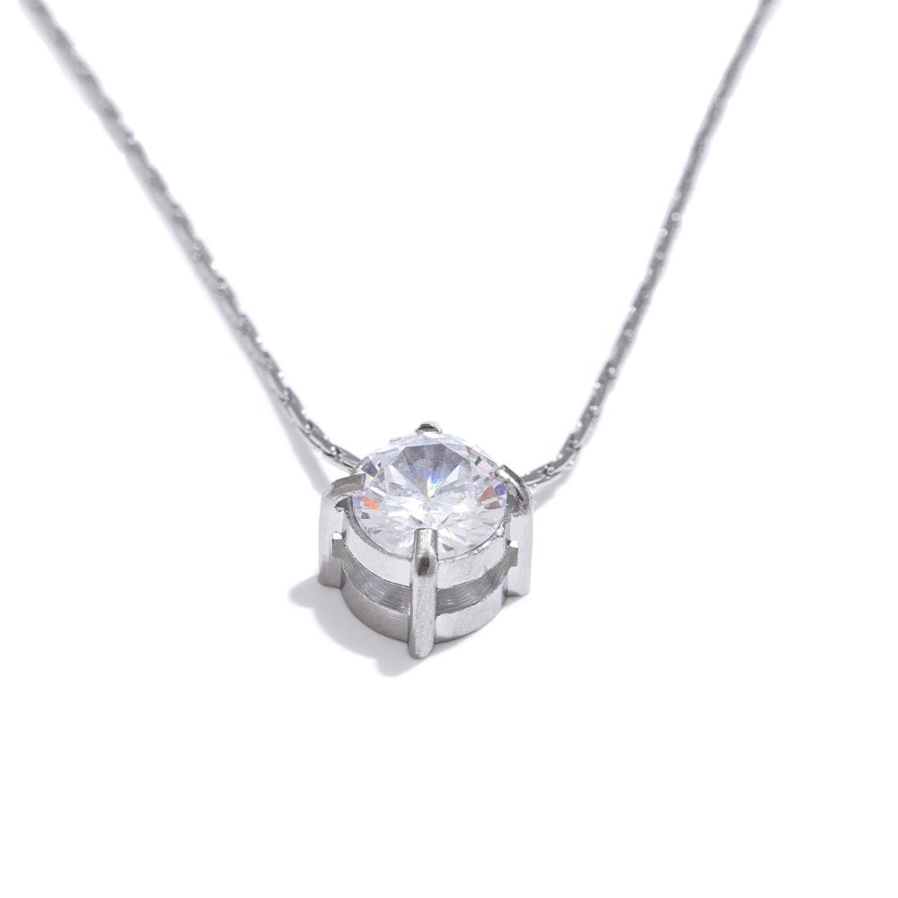 

Yhpup Korean Chic Stainless Steel Shiny Cubic Zirconia Cast Delicate Necklace Pendant for Women Daily Waterproof Basic Jewelry