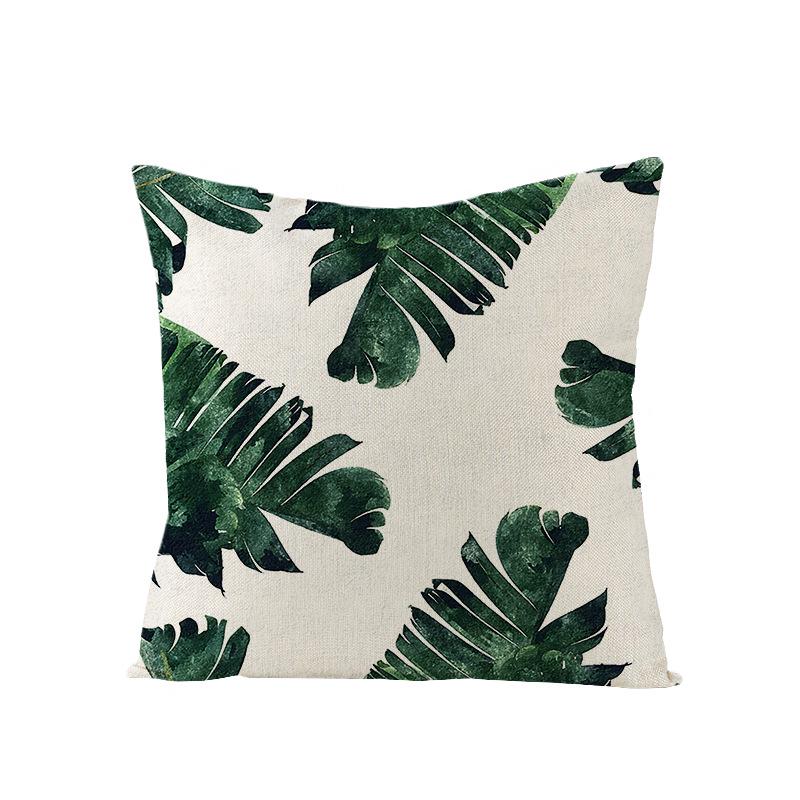 Tropical Green Leaf Linen Pillowcase - Nordic Style Sofa Cushion Cover