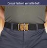 Men's Business Casual Tactical Belt with Tiger Head Buckle - Customizable Logo, Light Luxury Design.