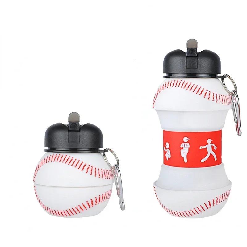 Foldable Football Kids Water Bottles Portable Sports Water Bottle Football Soccer Ball Shaped Water Bottle Silicone Cup 550ml