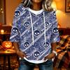 Women's Halloween Print Casual Loose Fit Hooded Top with and Three-Quarter Sleeves