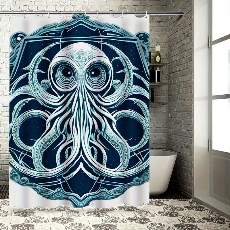 Exquisite Blue Octopus Art Shower Curtain - Intricate Sea Creature Design For A Unique, Waterproof Bathroom Dcor