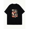 Übergroßes T-Shirt Schwarze Katzen essen Ramen und Sushi Japanischer Stil Druck für Freizeitkleidung