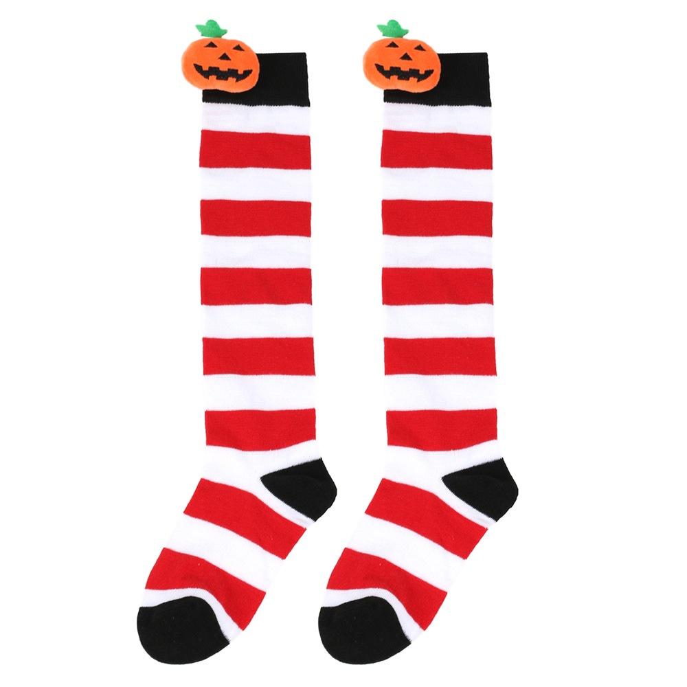 Cute Cartoon Pumpkin Doll Long Tube Socks For Kids Polyester Fabric Friction-resistant Striped/plaid Pattern Packaged In A Bag