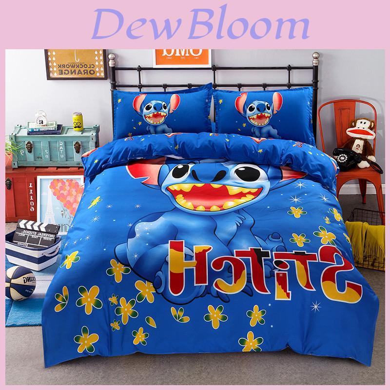 Premium Cartoon Stitch Bedding Set Cotton Blend Duvet Comforter Cover 4pcs For Cozy Warmth