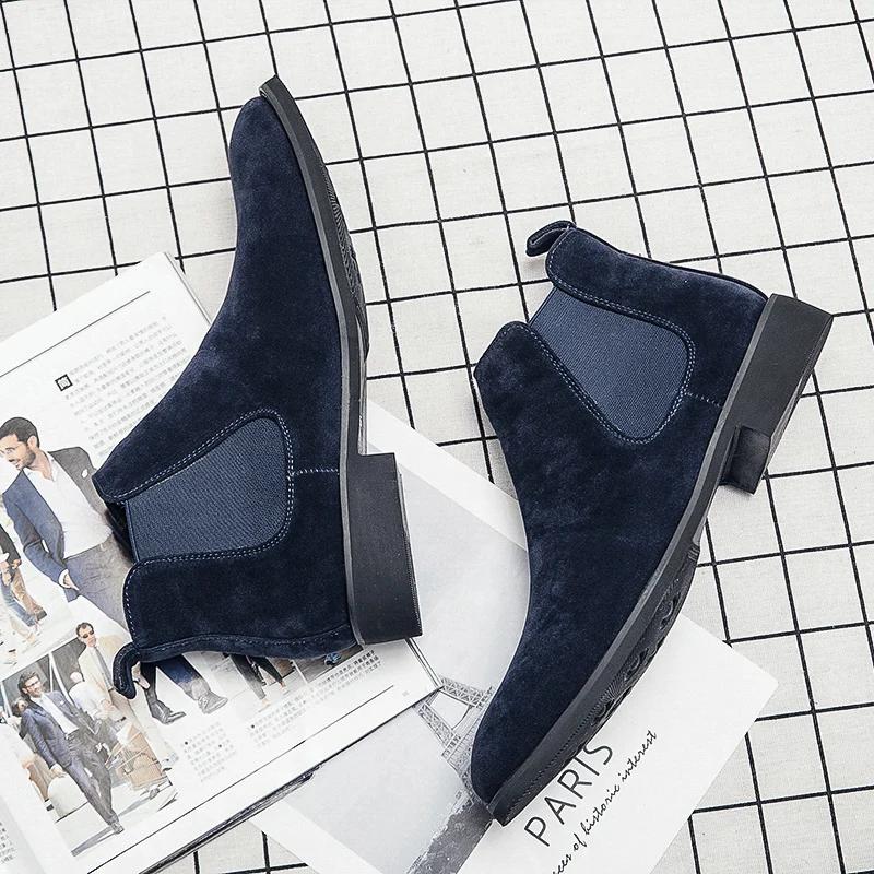 Chelsea Boots Men Blue Faux Suede Classic Fashion Business Casual Men Short Boots Ankle Zapatos De Seguridad Hombre