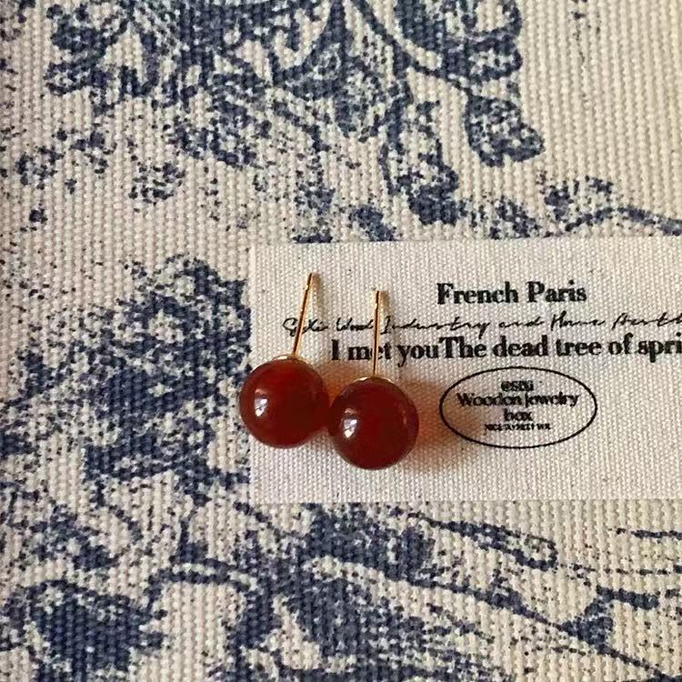 Exquisite Angora Red Agate Stud Earrings - Fashionable, Versatile, and Stylish High-End Drops