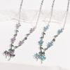 Flower Bow Necklace Pendant Shiny Pendant Chain Delicate Bowknot Rhinestone Necklace  Holiday