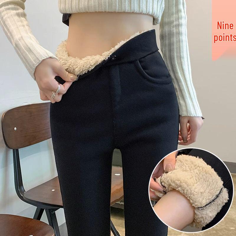 

Tall Men s High-Waisted Black Lambswool Thick Base Layer Pants - Plus Velvet, Slim Fit, Elastic, and Small Leg Design for Autumn/Winter. 3XL