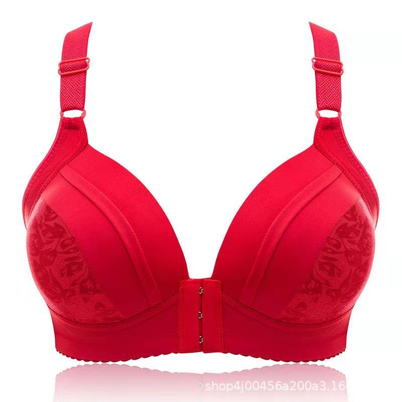Thin front button bra without steel rim, large size, comfortable gathering bra, underwear