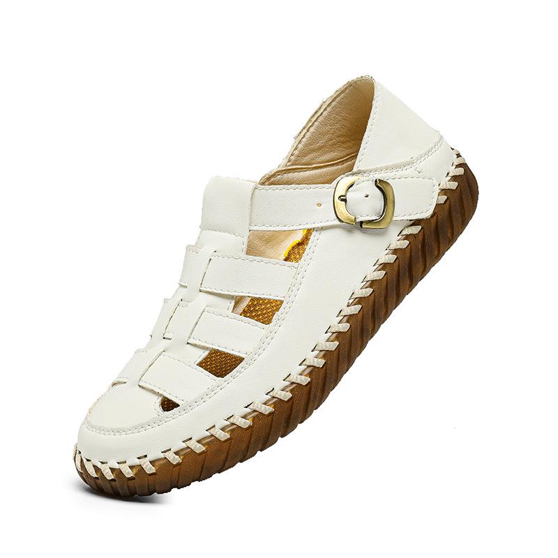 Women s Breathable Cross-Strap Cowhide Sandals - Soft Sole, Lightweight Flat Roman Woven Beach Shoes for Summer 40