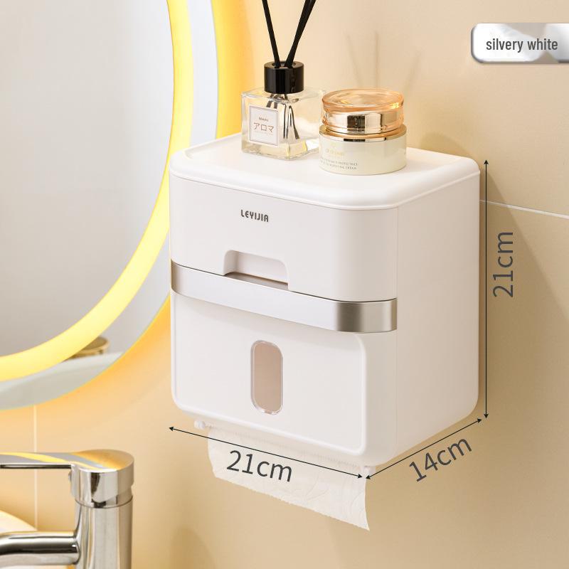 Cream Wall-Mounted No-Drill Tissue Box - Luxury Cream Bathroom Paper Holder & Storage Rack