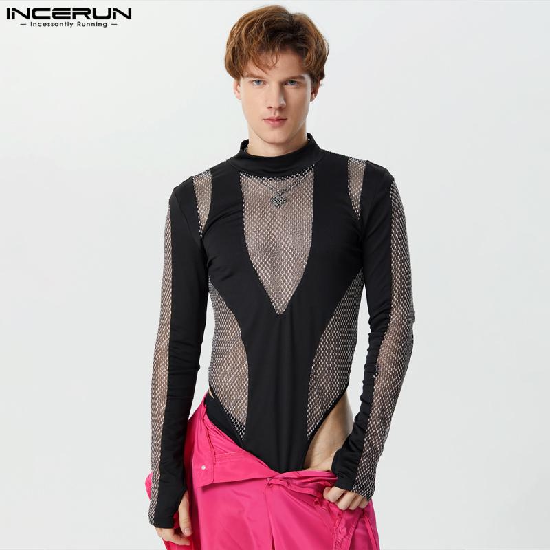 

INCERUN Мужские трико с длинными рукавами и сетчатыми прозрачными боди