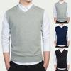 Chaleco de Punto para Hombre Otoño Invierno Color Sólido Sin Mangas Cuello en V Negocios
