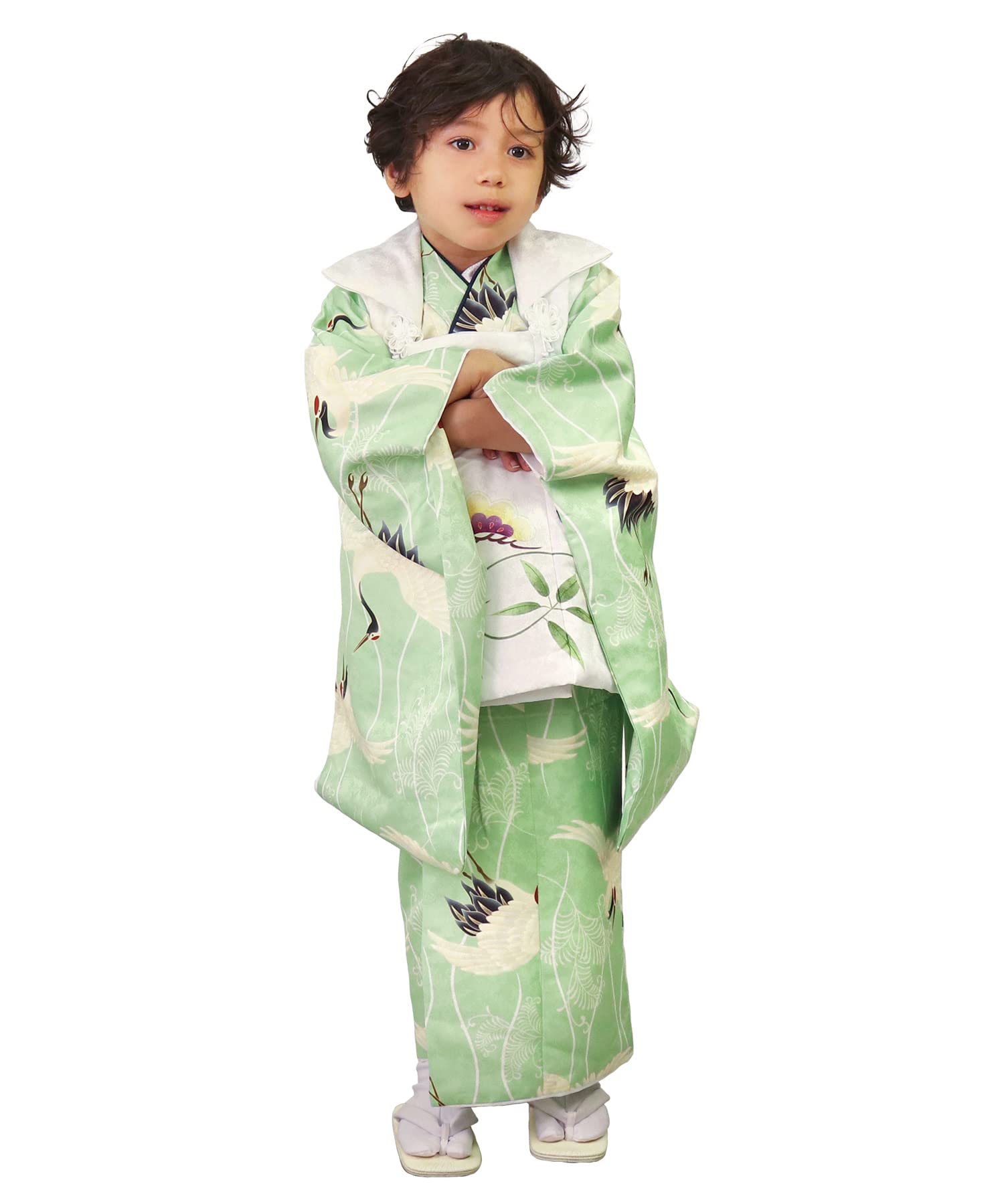 

Shichigosan Kimono Set for Boys Years Includes Hifu Green [KYOETSU] (3 Old), (Clothing Cloth) (6. Cranes, 90-100cm)