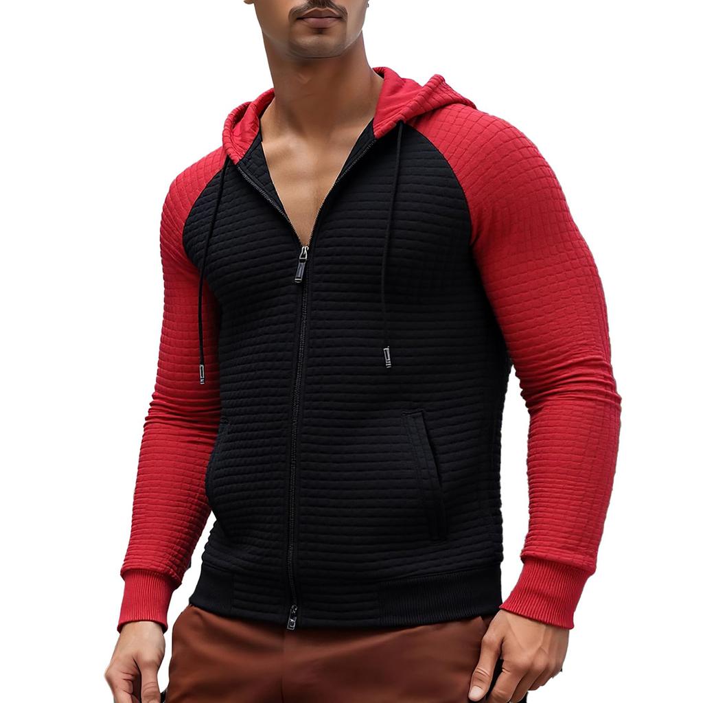 Men's Plaid Zip Up Hoodie Long Sleeve Drawstring Casual Athletic Sweatshirt Jacket