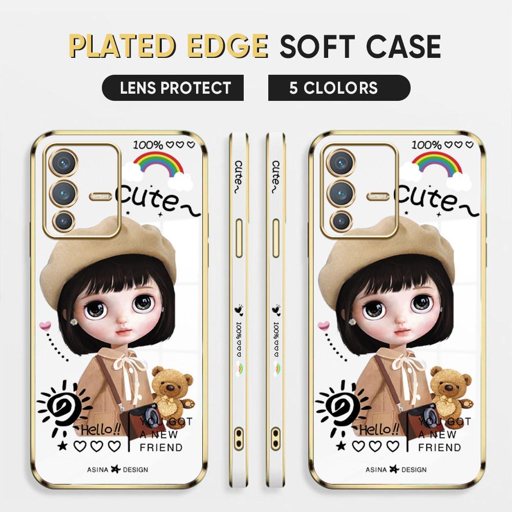 For Honor 90 70 50 X7a X9a P30 Pro P40 Lite Infinix Hot 40i 30i Vivo Y22 Y18 V30 Pro V40 Cute Girl Pattern Soft Plated TPU Shockproof Phone Case
