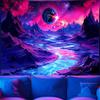 TUGCAY Blacklight Planet and Mountain River Tapestry Galaxy Space Tapestries UV Reactive Fantasy Nature Landscape Tapestry Wall Hanging for Room Home