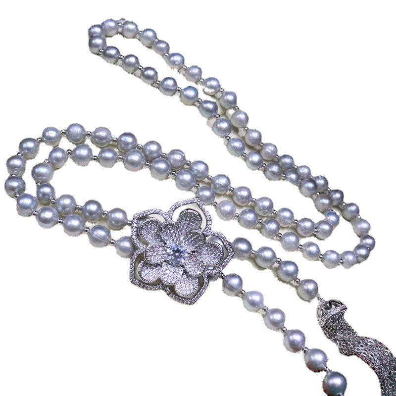 046 Elegant Freshwater Pearl Necklace with Camellia Clasp