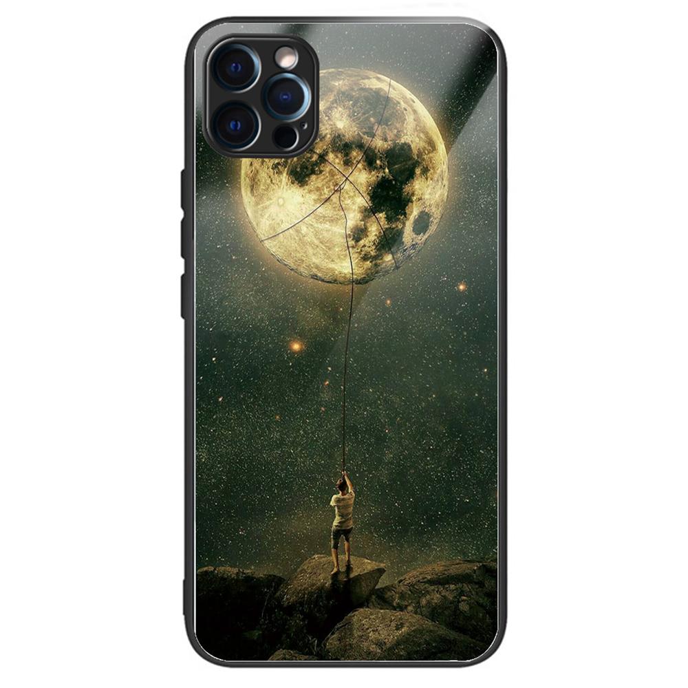 For iPhone 15 Pro Pattern Printing Phone Case Tempered Glass Back+TPU Edge