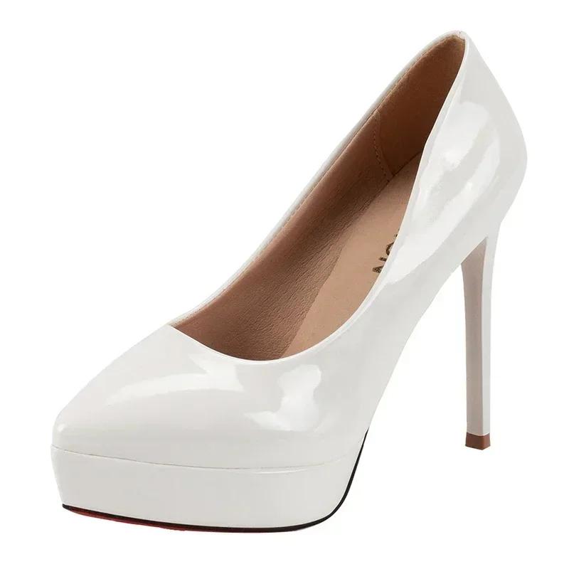 Fashion 2025 Spring Fashion Platform Thin Heels Ladies Pumps Patent Leather Super High Heels Women Pointed Toe Party Shoes Zapatos Mujer