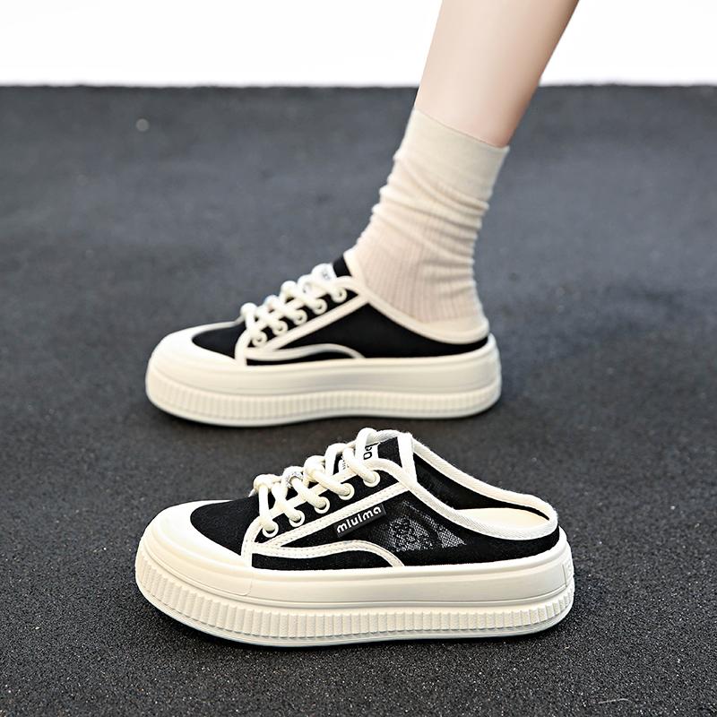 

CRLAYDK Womens Walking Mules Open Back Slip On Lace Shoes Closed Toe Casual Slides for Ladies Outdoor Summer Slippers 35