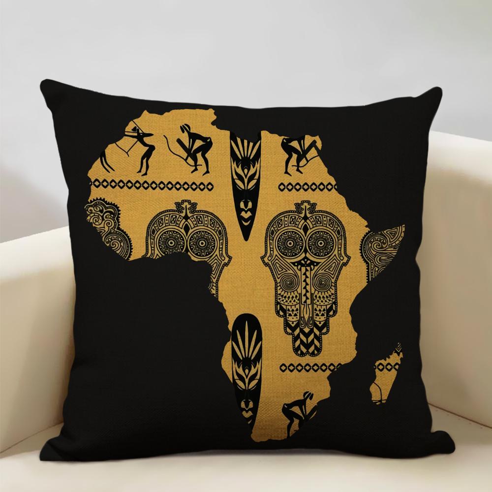 Map of Africa Geometrics Sofa Decorative Pillow Case African Pattern Cushion Cover LinenThrow Pillowcase