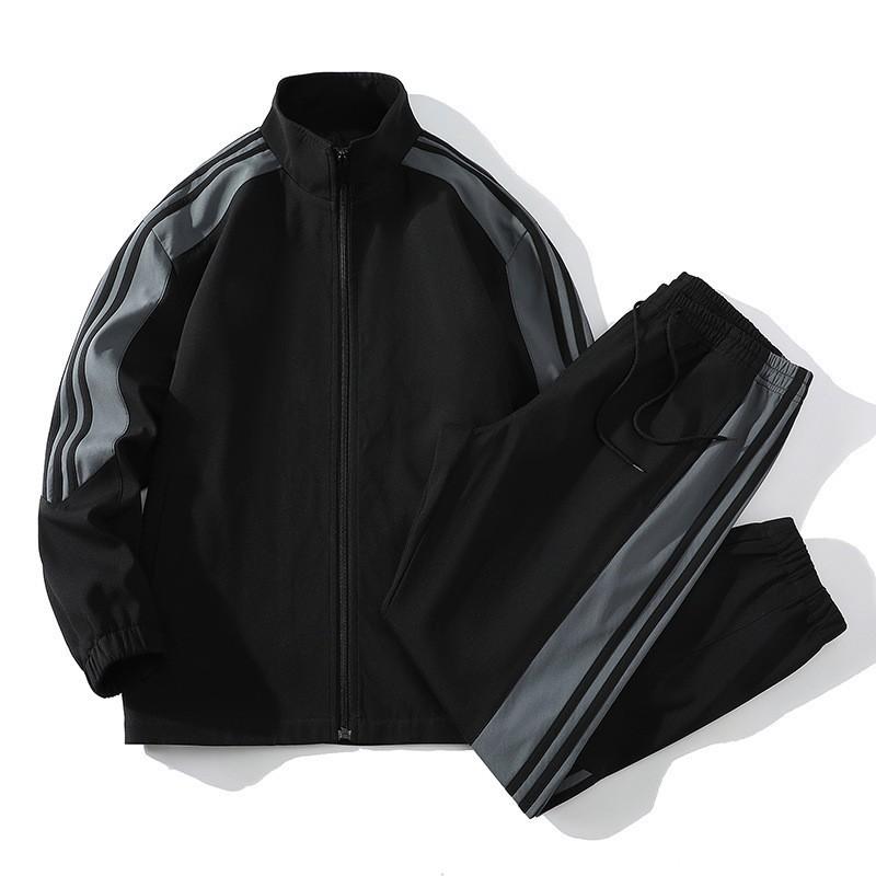 Unisex Striped Colorblock Sportswear Set Stand Collar Zip-Up Jacket Cuffed Pants Casual Two-Piece Outfit