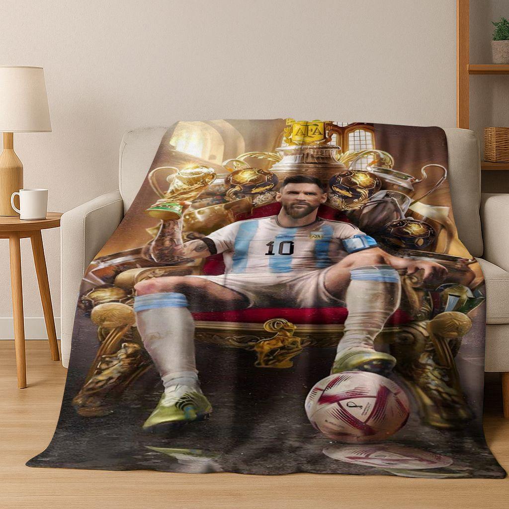 Coperta in Flanella con Disegno Animato M-Messi Capra Stella del Calcio, Coperta Morbida e Accogliente per Casa Camera da Letto Letto Divano Coperta da Picnic