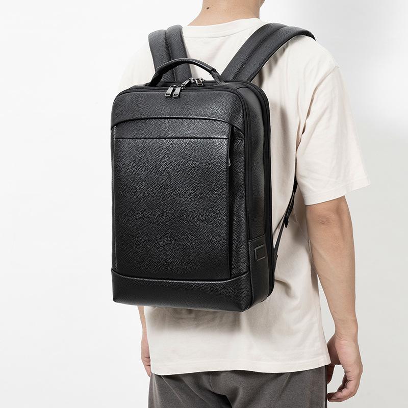 Men s Vintage Vegetable-Tanned Top Grain Cowhide Backpack, Business Commute Genuine Leather Laptop Backpack