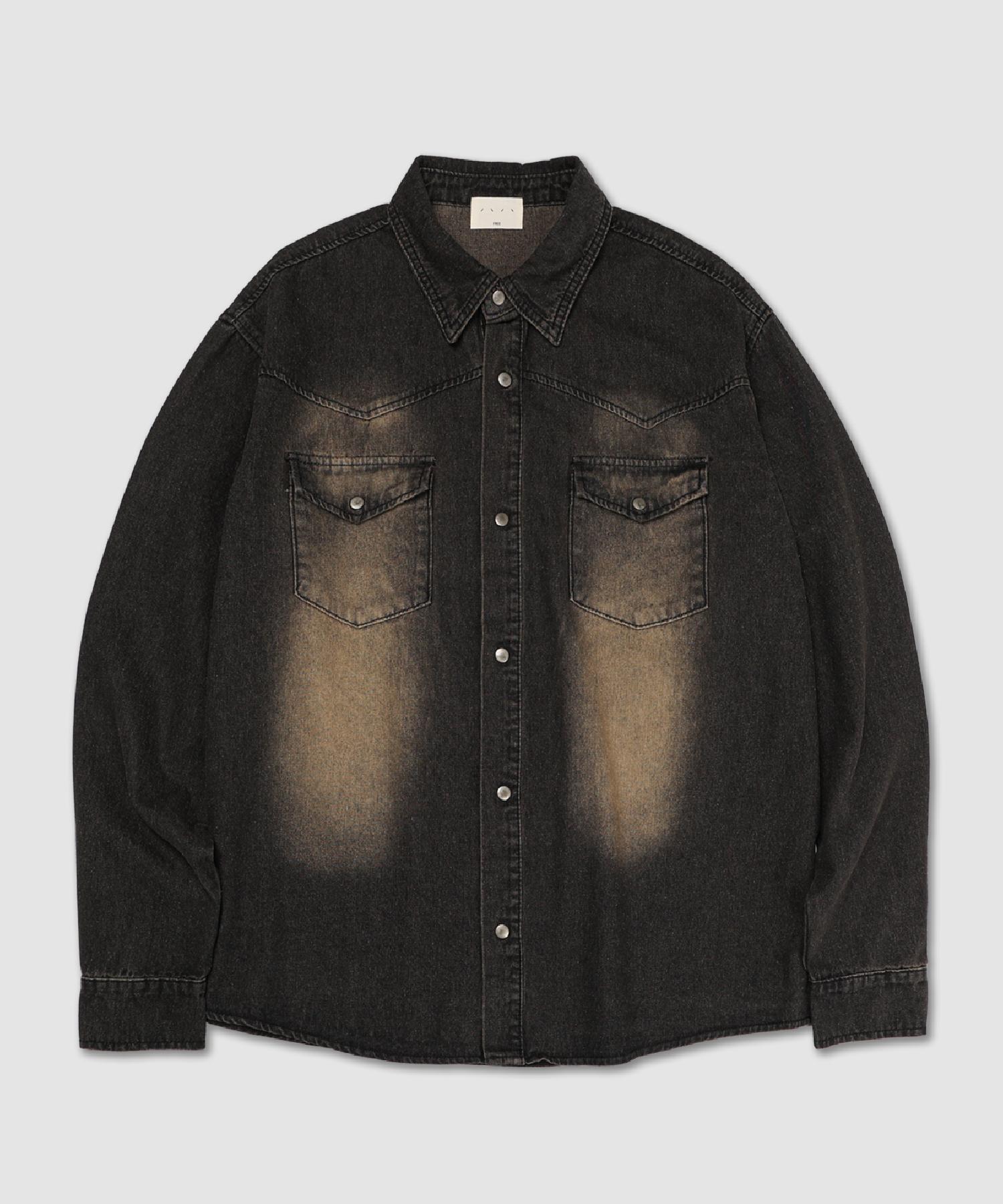 And Again Dusty Western Denim Shirt (Washed Black Denim) Free