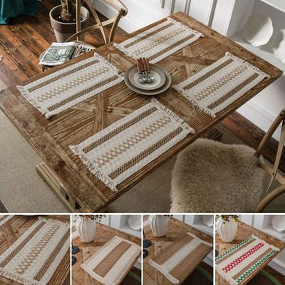 Tischsets aus böhmischem Baumwollleinen mit geflochtener Quaste, Esstischmatte, Küchenunterlage für Zuhause, Party, Hochzeitsdekoration, Untersetzer