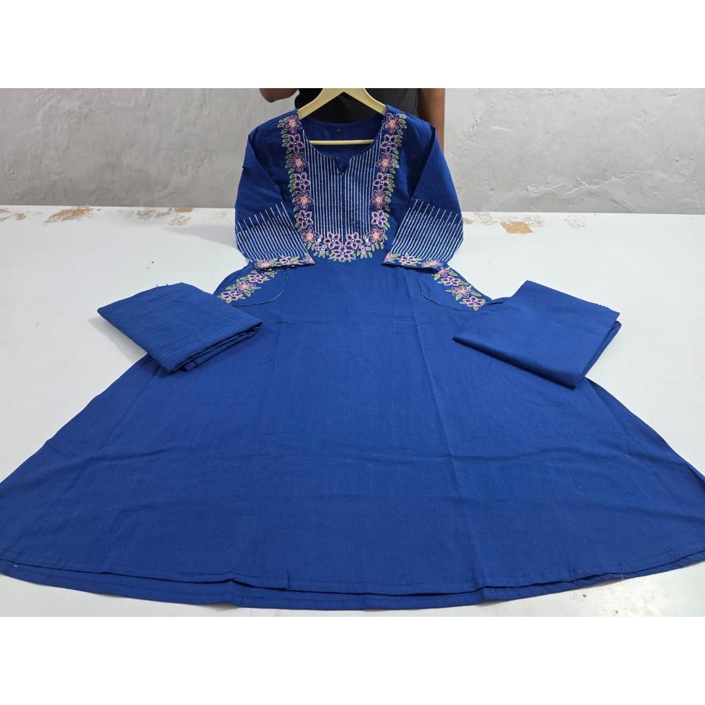 Women Aline Embroidery Kurti Pant Dupatta Set Pakistani Party Wear Top Kurta Set