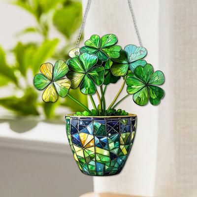 2D Flat Clover Ornament Stained Acrylic Window Suncatcher Monstera Leaf Hanging Ornament