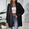 Women's Long Sleeved Solid Color Medium Length Knitted Cardigan Jacket Sweater Knitted Sweater