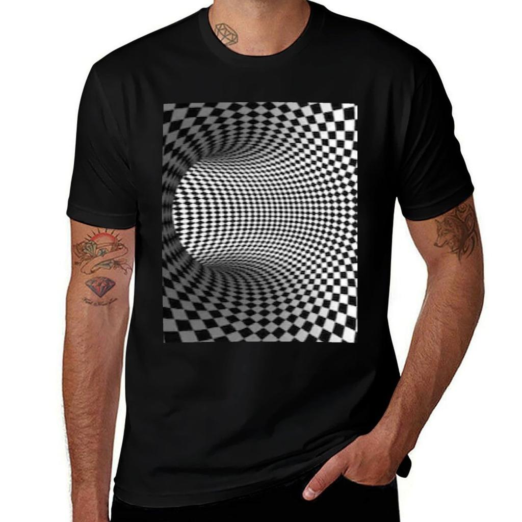 Black and white checkered optical illusion TShirt Soft Lightweight Cotton TShirt