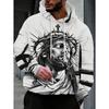 Men Streetwear Jesus Crown of Thorns Cross Print Hoodie Rich Art Graphic Loose Drawstring Pullover Sweatshirt