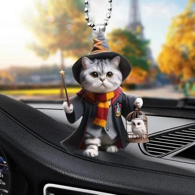 Flacher Katzenanhänger aus Acryl zum Aufhängen im Auto mit Umhängeband. Einfach aufzuhängen. Entzückendes Aussehen. Rucksack-Schlüsselbund-Dekoration.