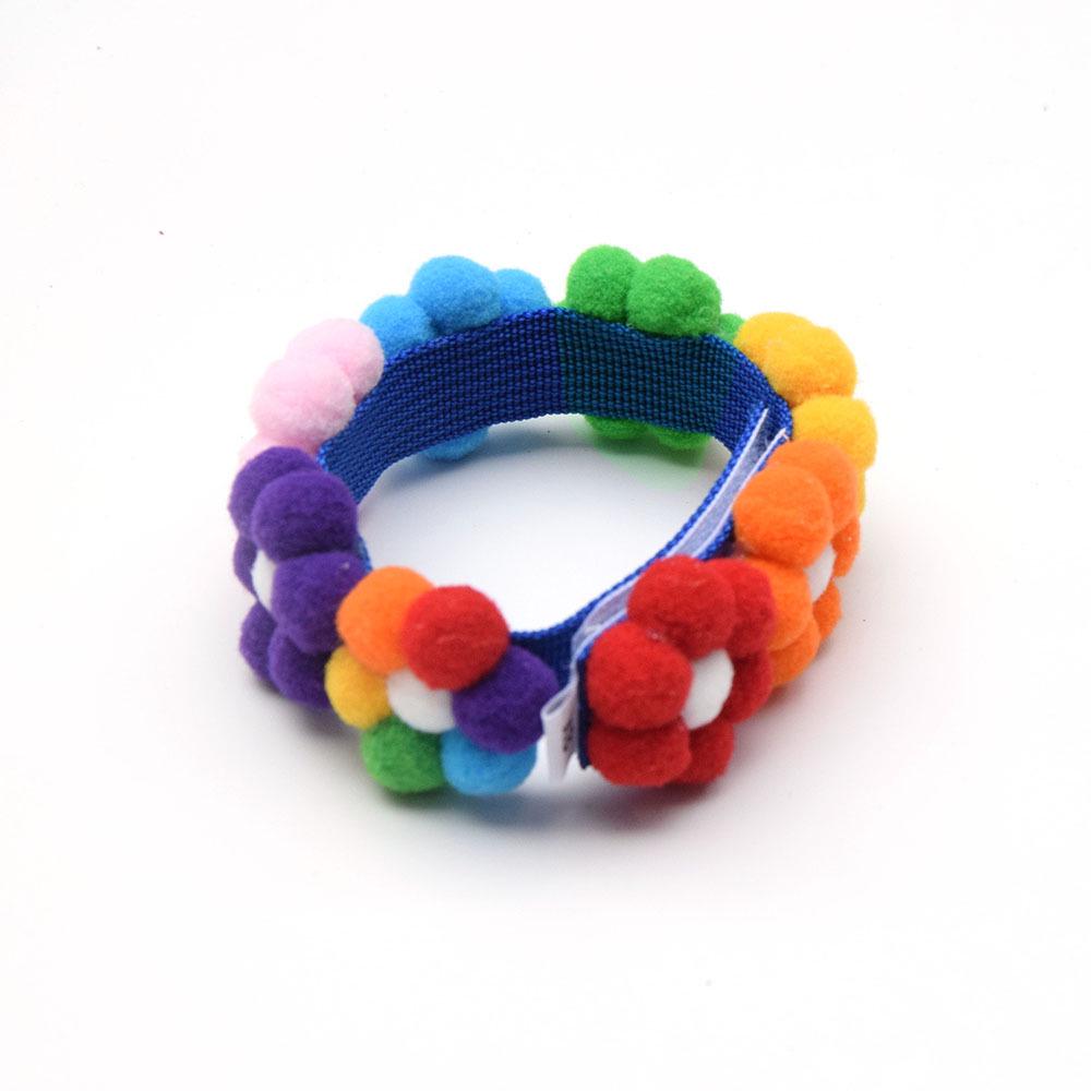 Adjustable Rainbow Flower Pet Collar with Fur Ball - Cute and Soft for Cats and Dogs