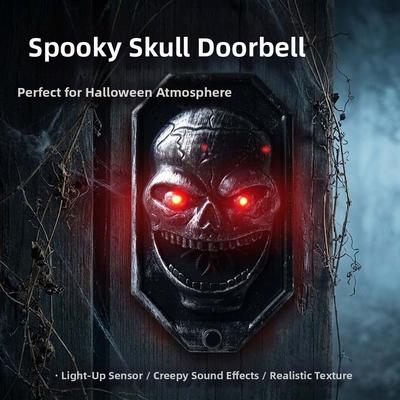 Battery-operated Animated Skull Doorbell Vocal LED Glowing Eyes  Secret Room