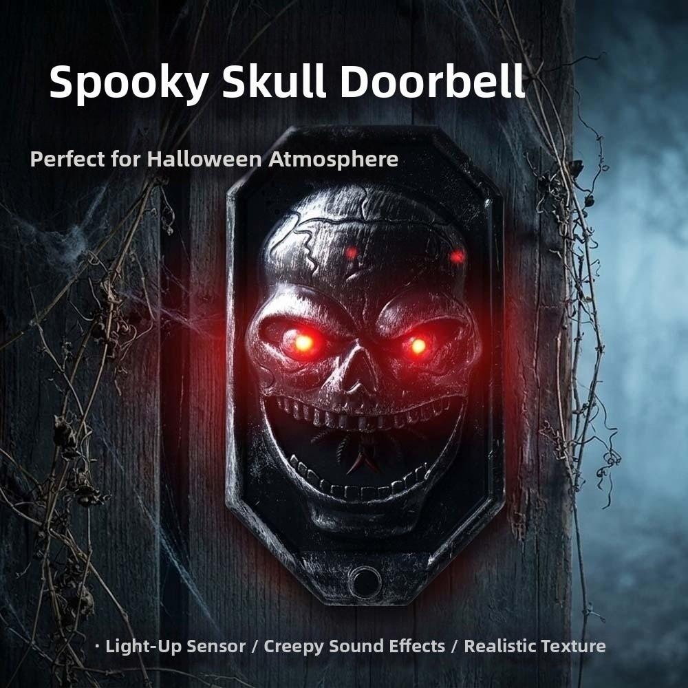 Battery-operated Animated Skull Doorbell Vocal LED Glowing Eyes Talking Ghost Bell Front Door