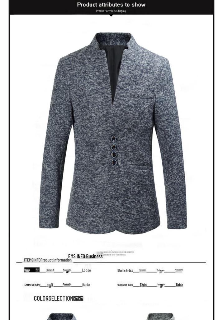 Men's Slim Fit Stand Collar Multi-Button Casual Suit Jacket