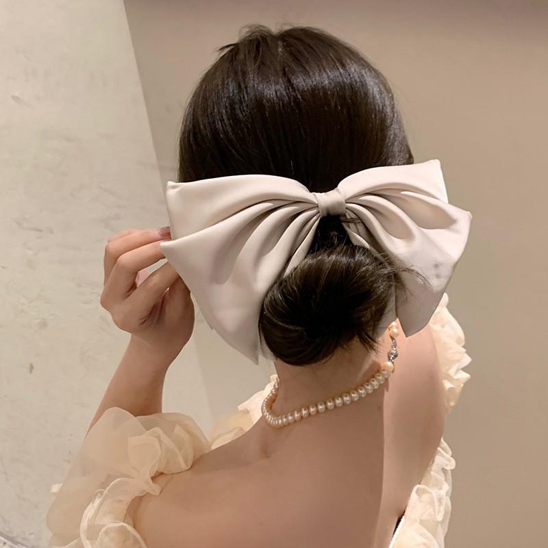 

Elegant Satin Silk Large Bow Hair Clips Barrettes Women Girls Solid Black Ribbon Big Bowknot Hairpins Hair Accessories Fashion