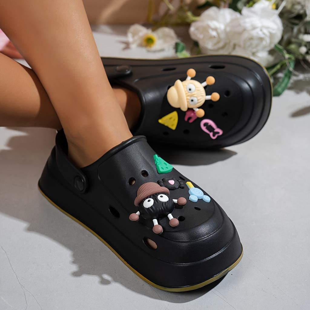 Women's Summer Casual Clogs Cute Cartoon Shoe Charms Height Increasing Non‑Slip Indoor Outdoor Slippers for Beach