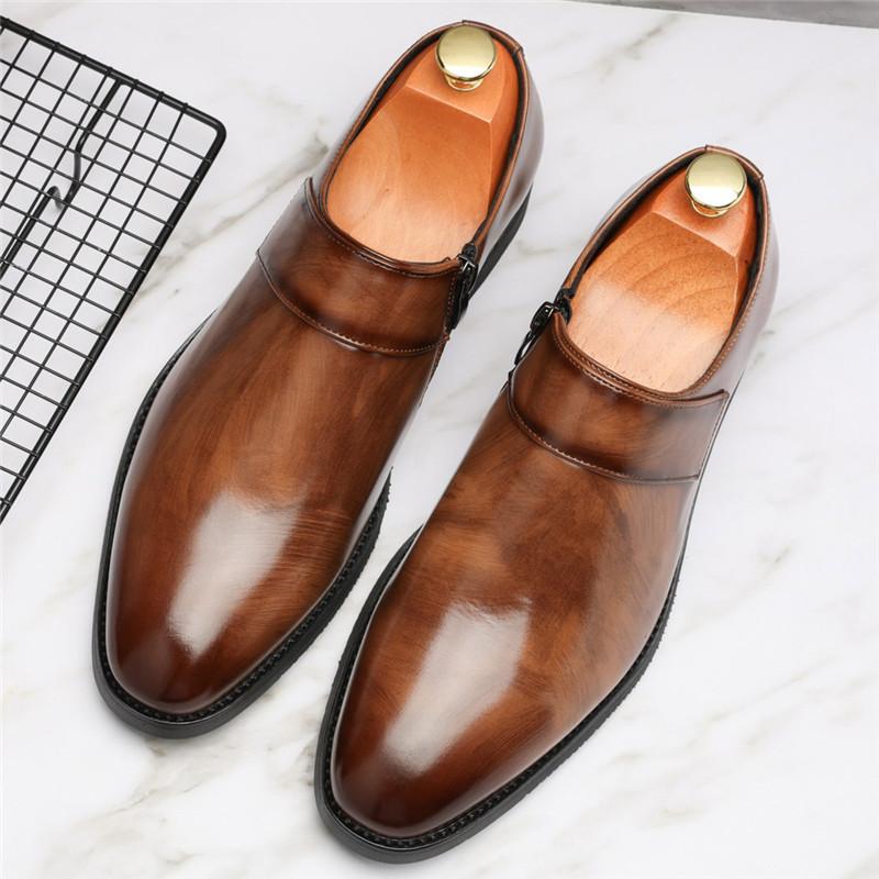 Fashion New Designer Men's Pointed Glossy Patent Leather Wedding Shoes Male Monk Strap Loafers Formal Dress Footwear Zapatos Hombre