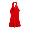 Damen Halter Hals Ärmellos Midi Kleid Elegant Einfarbig Cocktail Party Kleid Lässig Ausgeh Kleid