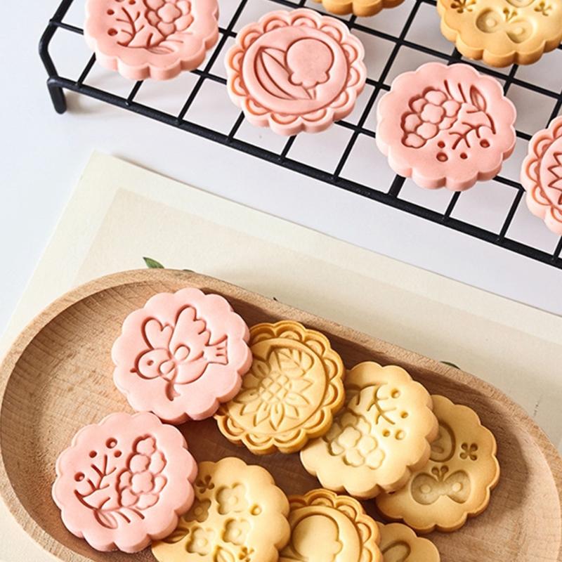 8PCS Flower Shape Cookie Molds Manual Press Cake Moulds Convenient Biscuit Dessert Making Tool for Baking Enthusiasts