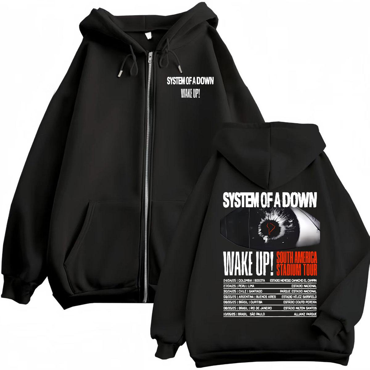 

Rock Band System of A Down Wake Up South America Стадіонний Тур Худі на Блискавці Чоловічий Жіночий Мода Вінтажний Зіп-ап Пуловери S чорний