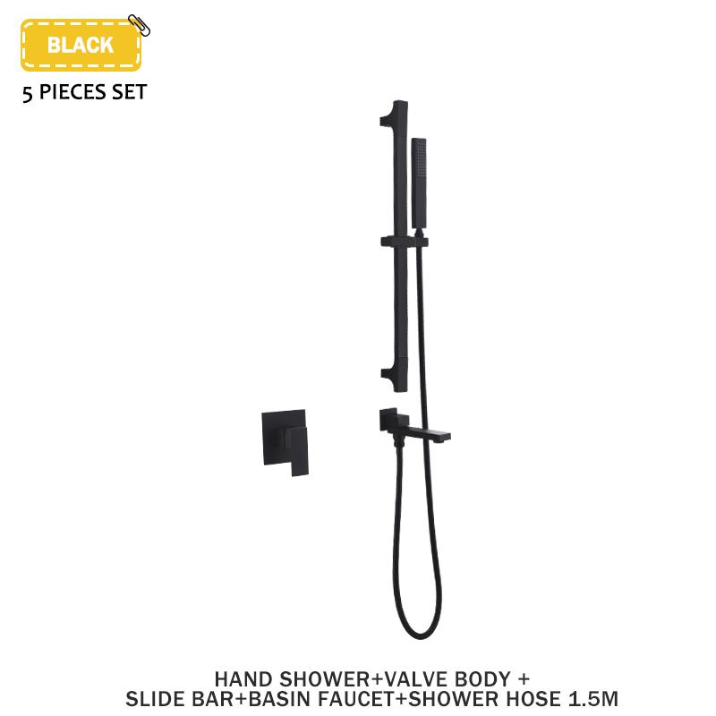 Skrytá ruční sprchová sada s teplou a studenou vodou, koupelnová nastavitelná nerezová ocelová posuvná hlavice se 2 funkcemi, otočná tryska, mosazné tělo ventilu